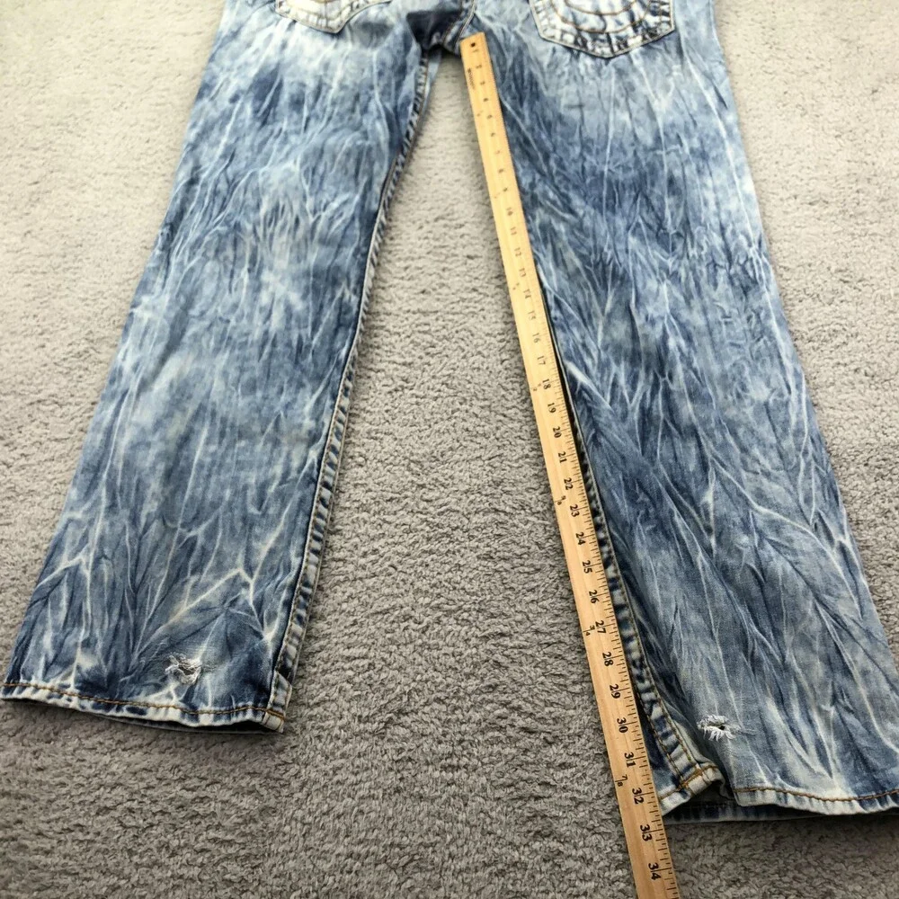 True Religion Jeans Mens 38x32 Blue Straight Acid Wash Distressed Denim